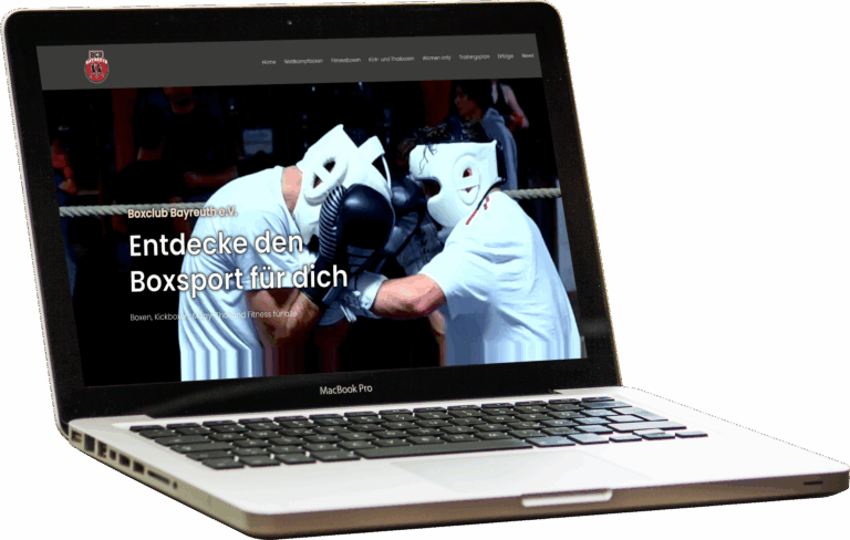 Mock-up von Website Boxclub Bayreuth